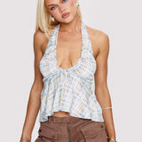 Gadot Halter Top Blue Check