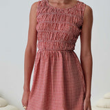 Winxie Shirred Mini Dress Red Gingham
