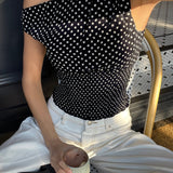 Ready To Party Off Shoulder Top Black Polka Dot