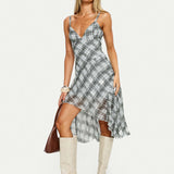 Murisa Asymmetrical Midi Dress Multi Check