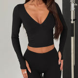 New Horizons Long Sleeve V Neck Top Black