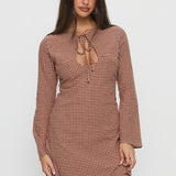 Kassidee Keyhole Long Sleeve Mini Dress Red Check