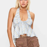 Gadot Halter Top Blue Check