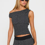 Ready To Party Off Shoulder Top Black Polka Dot