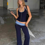 Kobee Jersey Flare Pants Navy / Light Blue