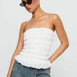 Flashbloom Strapless Ruched Top White