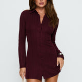 When You Sleep Long Sleeve Mini Dress Wine