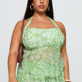 Finesse Halter Top Green Floral Curve