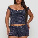Drift Away Off The Shoulder Sleep Set Navy Dot Curve
