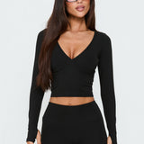 New Horizons Long Sleeve V Neck Top Black