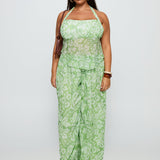 Finesse Halter Top Green Floral Curve
