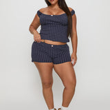 Drift Away Off The Shoulder Sleep Set Navy Dot Curve