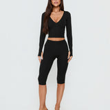 New Horizons Long Sleeve V Neck Top Black