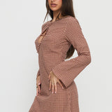 Kassidee Keyhole Long Sleeve Mini Dress Red Check