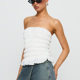 Flashbloom Strapless Ruched Top White