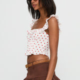 Isadoria Frill Top White / Red Polka