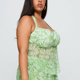 Finesse Halter Top Green Floral Curve
