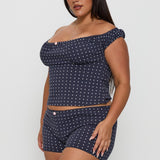 Drift Away Off The Shoulder Sleep Set Navy Dot Curve