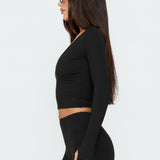 New Horizons Long Sleeve V Neck Top Black
