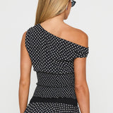 Ready To Party Off Shoulder Top Black Polka Dot