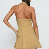 Sayla Halter Ruched Mini Dress Yellow Check