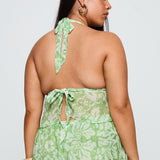 Finesse Halter Top Green Floral Curve