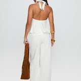 Silver Moon Linen Blend Tie Pants White