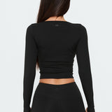 New Horizons Long Sleeve V Neck Top Black