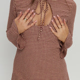 Kassidee Keyhole Long Sleeve Mini Dress Red Check