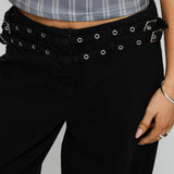 Baccarat Mid Rise Wide Leg Belted Jeans Black