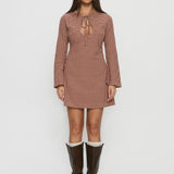 Kassidee Keyhole Long Sleeve Mini Dress Red Check