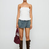 Flashbloom Strapless Ruched Top White