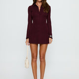 When You Sleep Long Sleeve Mini Dress Wine