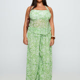 Finesse Halter Top Green Floral Curve