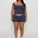 Drift Away Off The Shoulder Sleep Set Navy Dot Curve