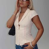 Ellis Island Collared Top Pink Stripe