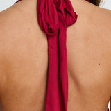 Emara Halter Asymmetrical Midi Dress Red