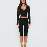 New Horizons Long Sleeve V Neck Top Black