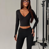 New Horizons Long Sleeve V Neck Top Black